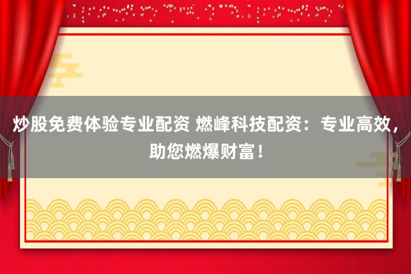 炒股免费体验专业配资 燃峰科技配资：专业高效，助您燃爆财富！