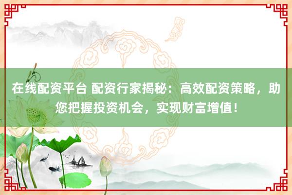 在线配资平台 配资行家揭秘：高效配资策略，助您把握投资机会，实现财富增值！
