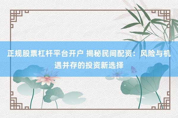 正规股票杠杆平台开户 揭秘民间配资:风险与机遇并存的投资新选择