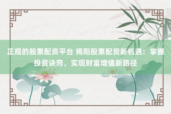 正规的股票配资平台 揭阳股票配资新机遇:掌握投资诀窍,实现财富增值新路径