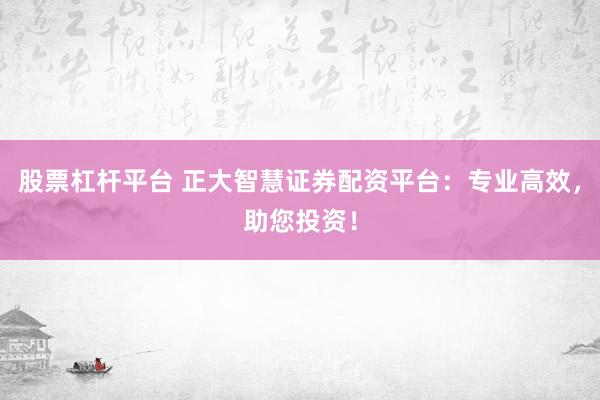 股票杠杆平台 正大智慧证券配资平台：专业高效，助您投资！